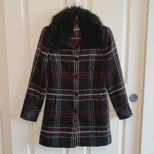 WHBM Tweed Topper Coat with Faux Fur Collar